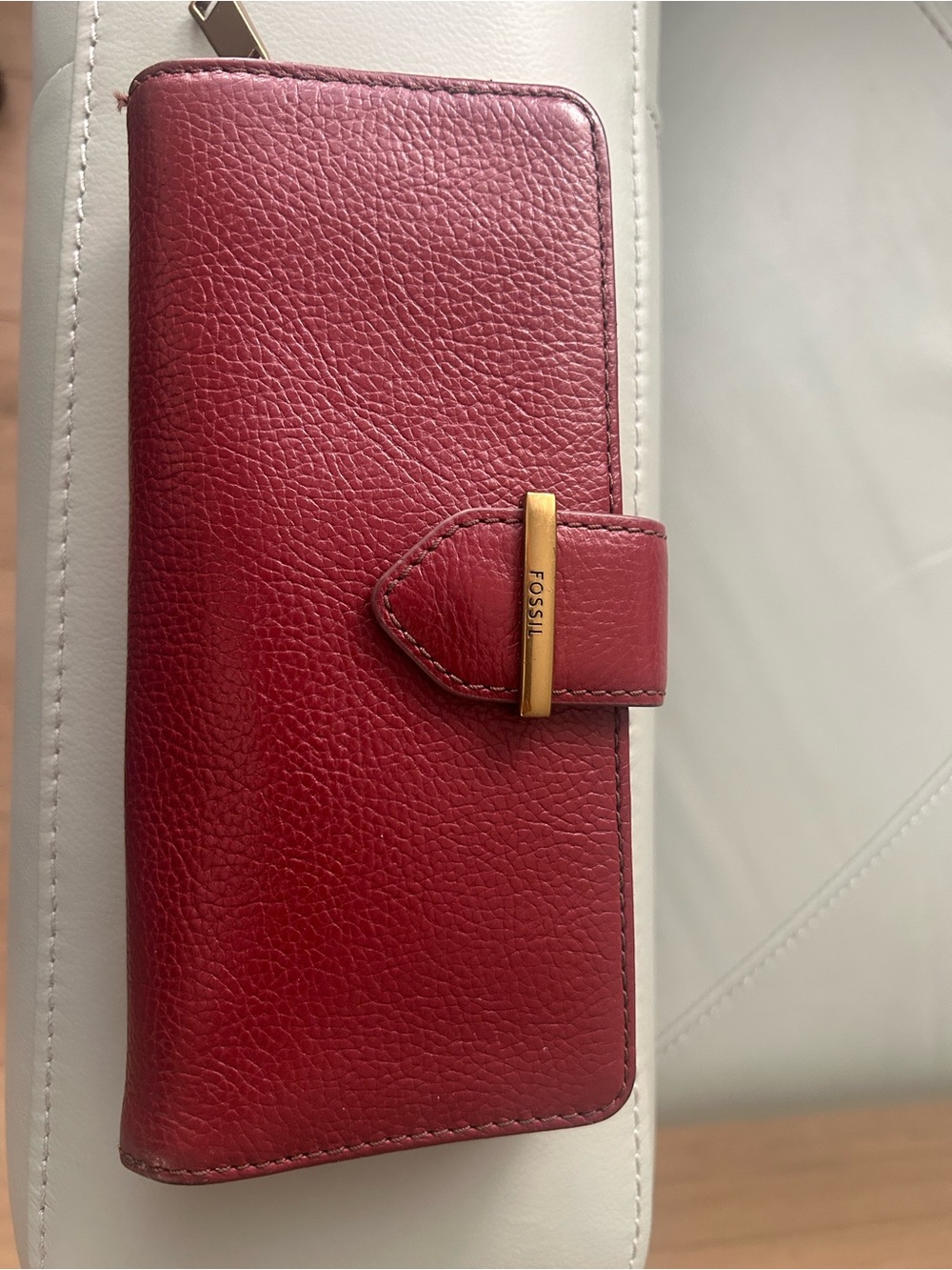 Fossil Leather Zip Wallet with Gold Hardware